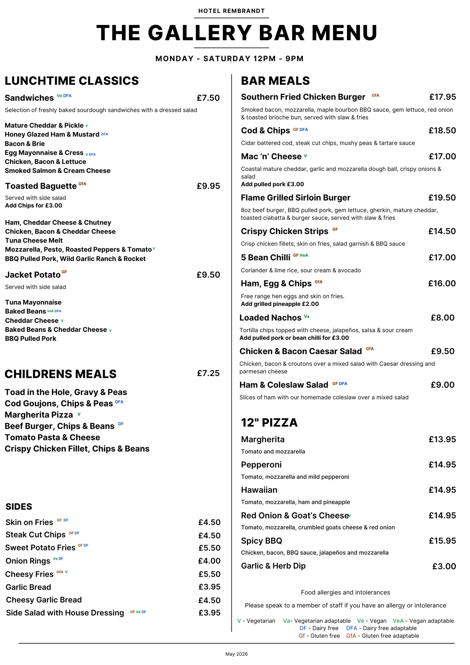 Bar Menu