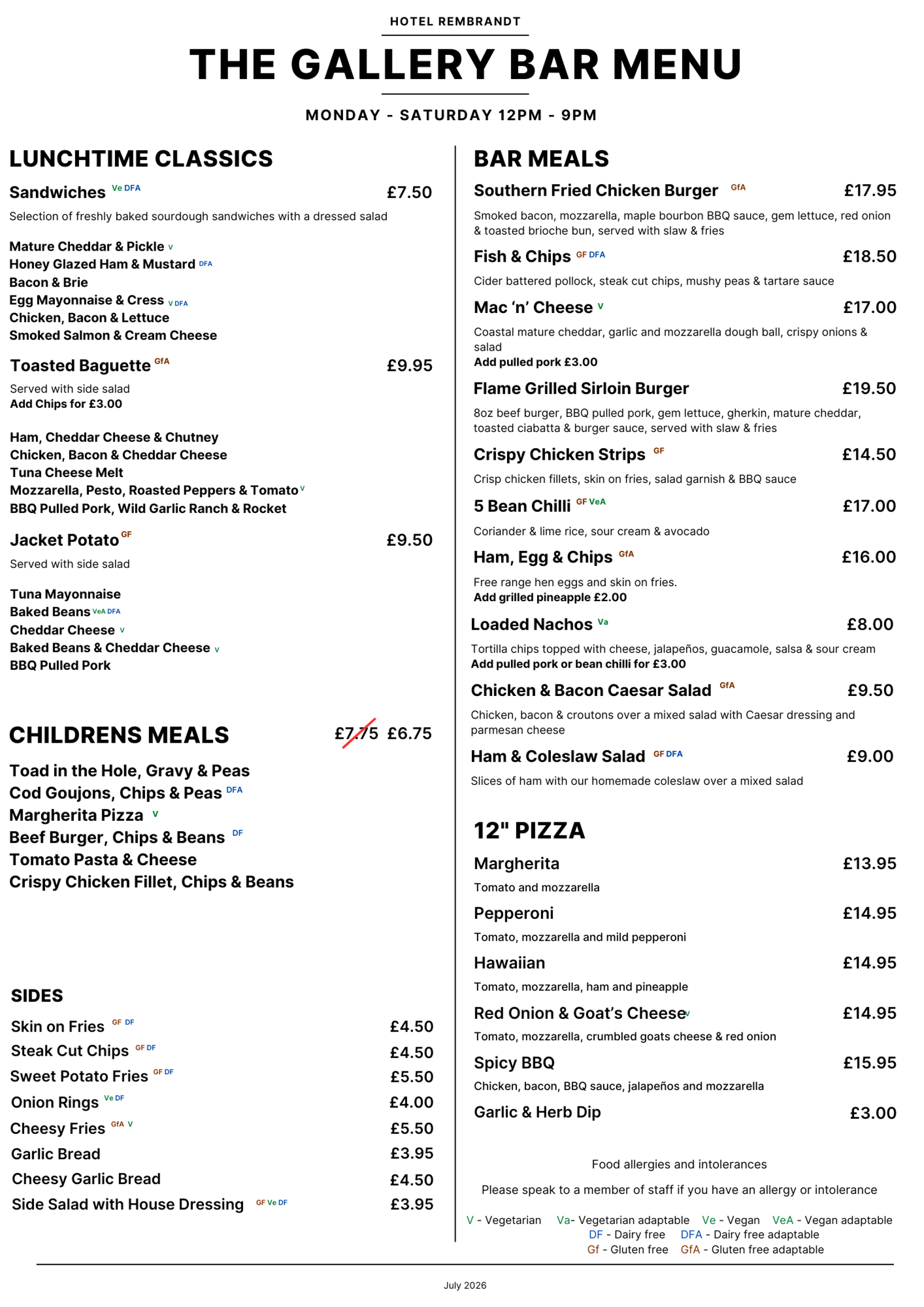 Bar Menu