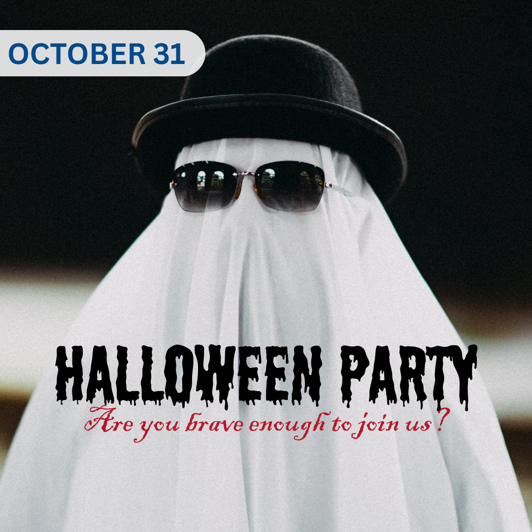 a photo of a ghost promoting halloween party at moore place hotel