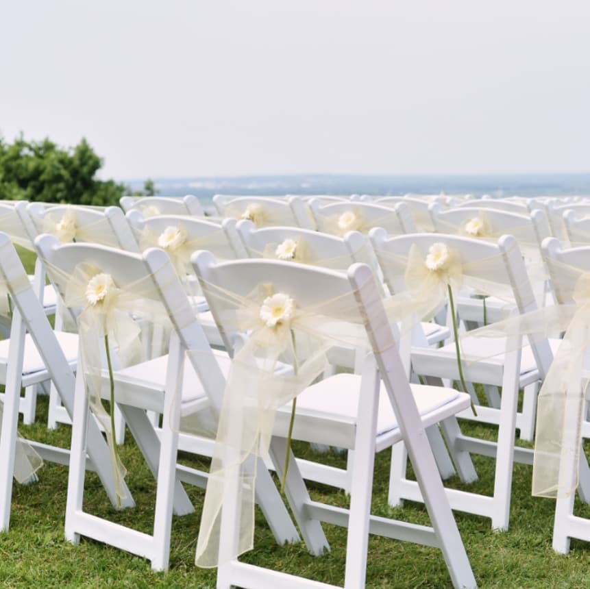 Civil Ceremony chairs with flowers