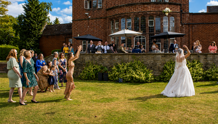 Throwing the bouquet on the lawn