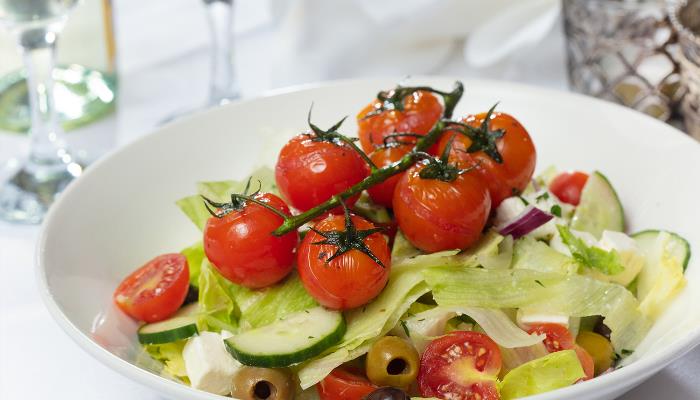 Greek salad main course at One O Eight restaurant Whitburn