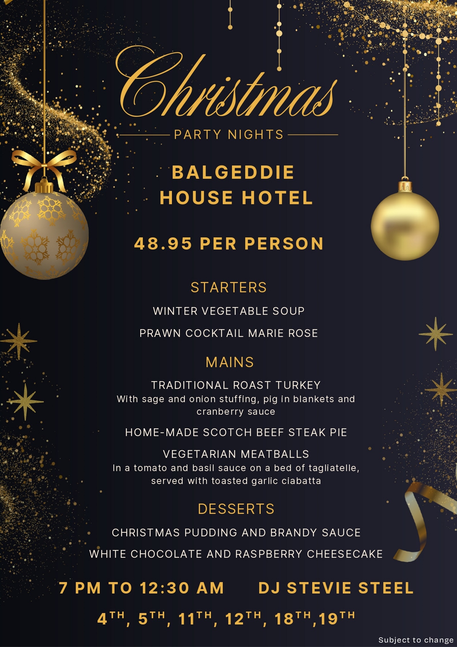 Christmas Party Nights Menu 2026