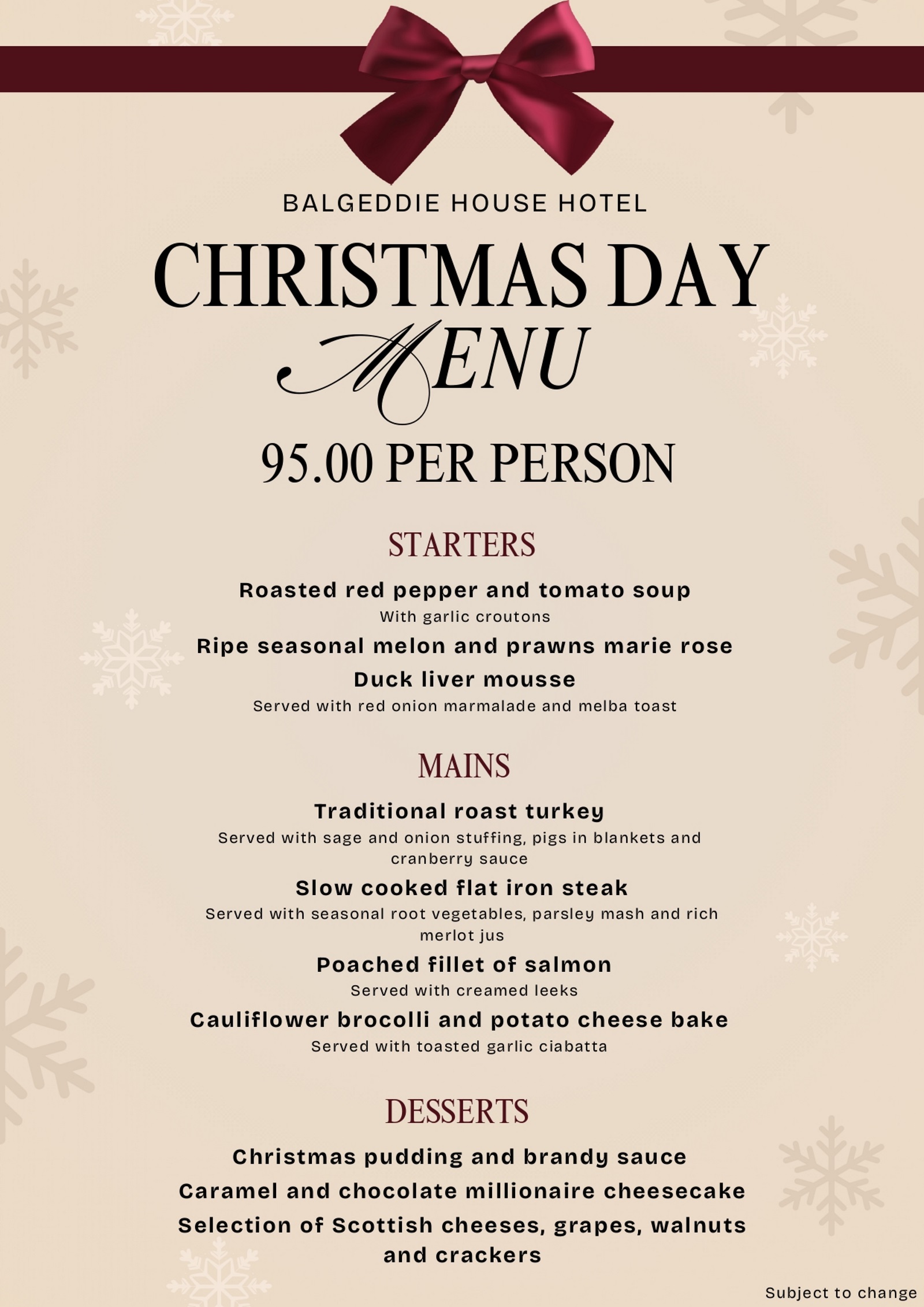Christmas Day Menu 2026
