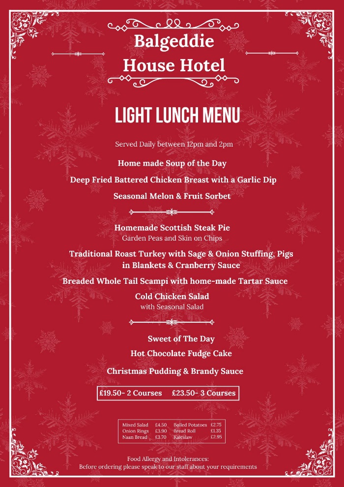 Light Lunch Christmas Menu 2025