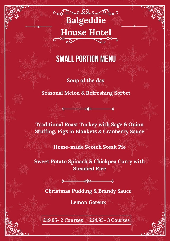 Smaller Portion Christmas Menu 2025