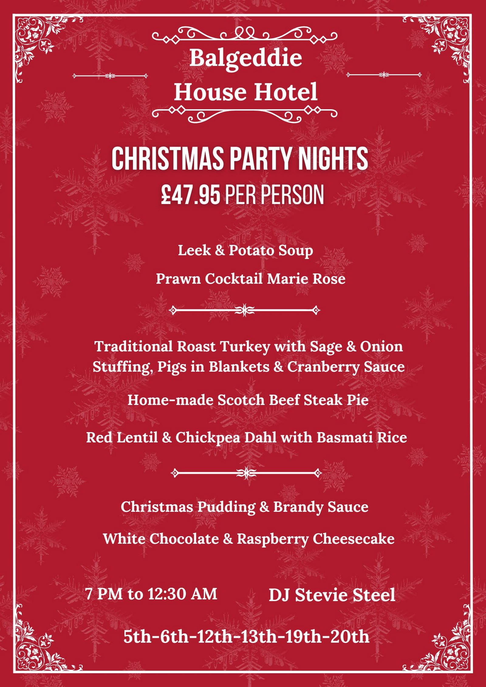 Christmas Party Nights Menu 2025