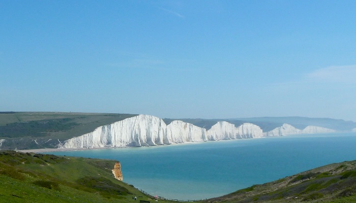 Seven Sisters white cliffs and blue sea