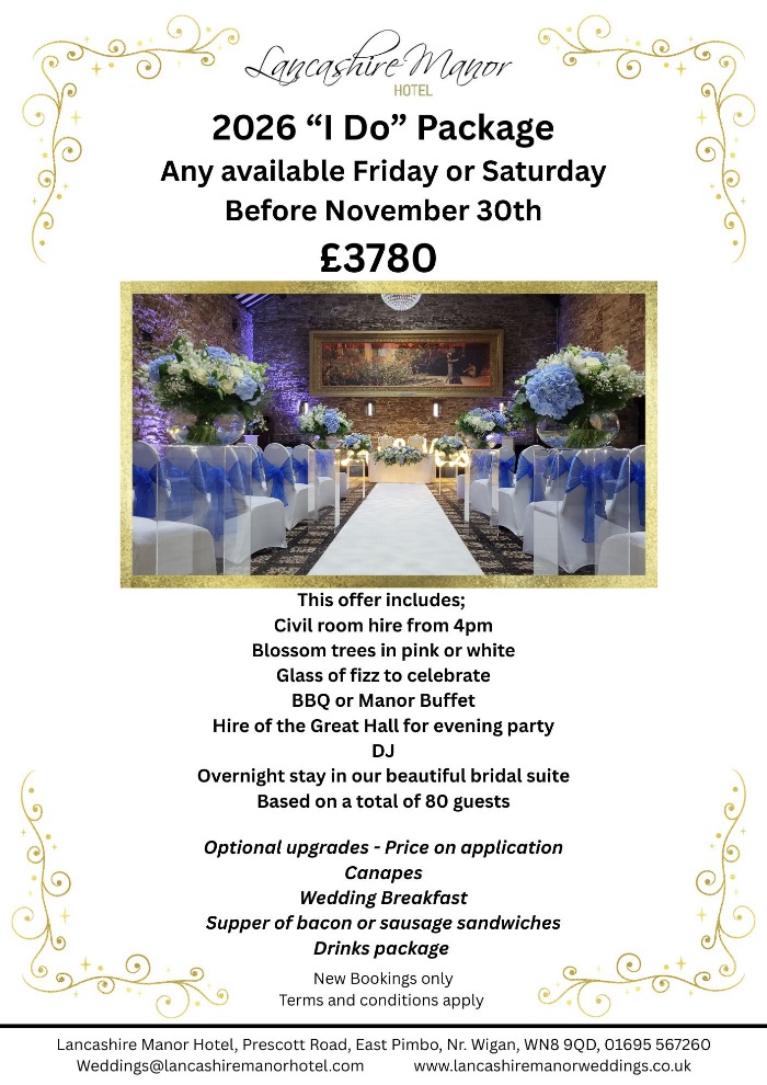 Lancashire Manor Hotel Exclusive Weekend offer 2026 Any available Friday or Saturday Before November 30th £3780 (1)