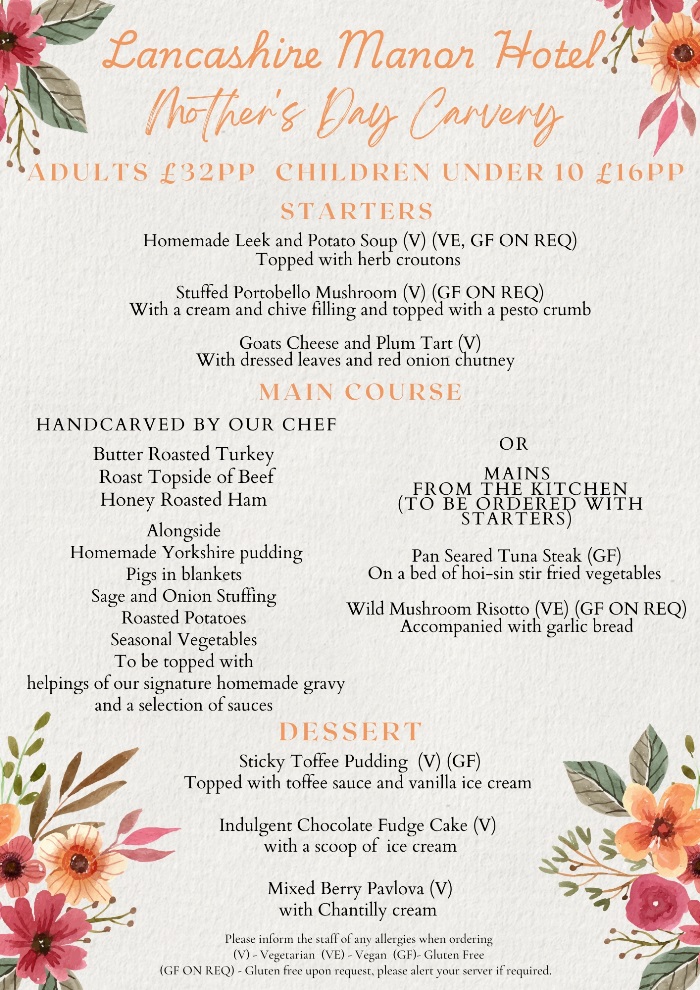 Mothers day menu